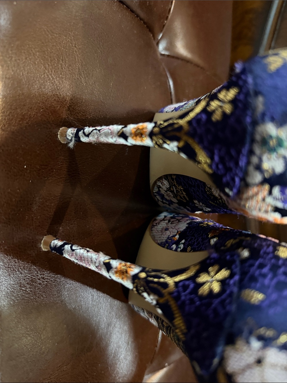 Steve Madden Blue Floral Pointed Toe Pumps with Gold Accents - Picture 3 of 4